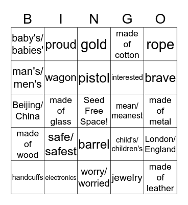 Superminds 5b Unit 5 Vocabulary Bingo Card