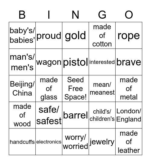 Superminds 5b Unit 5 Vocabulary Bingo Card