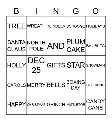 CHRISTMAS Bingo Card