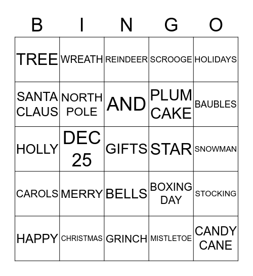 CHRISTMAS Bingo Card