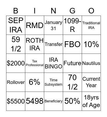 IRA Bingo Card