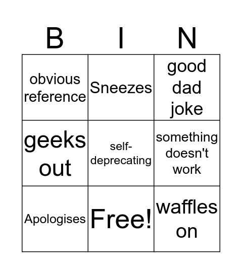 Brendan Training Bingo Card