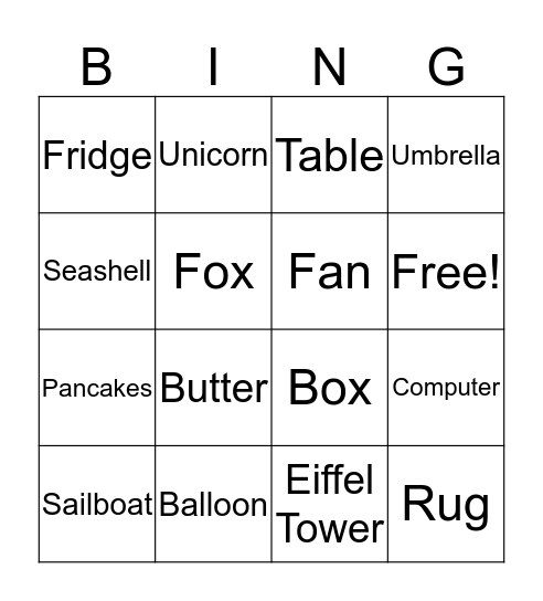 GUESS THE NOUN! Bingo Card