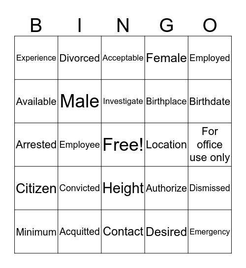 Applications Bingo Card
