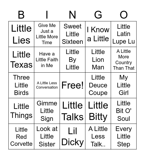 DJShannonNC Presents: Littles Bingo Card