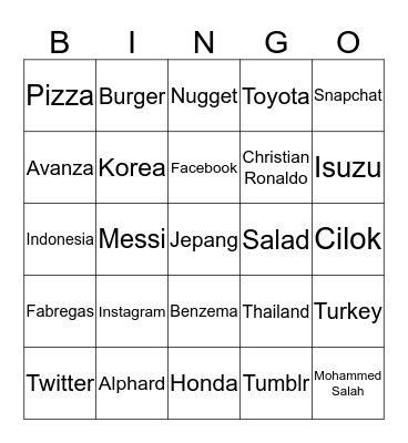 I C I Bingo Card
