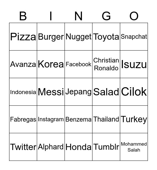 I C I Bingo Card