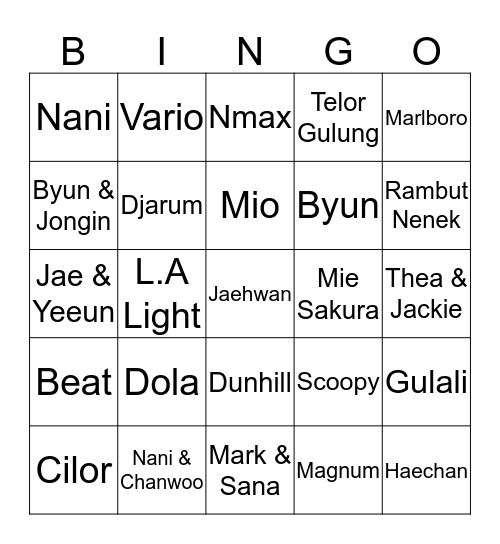 Punya Ceyena Bingo Card