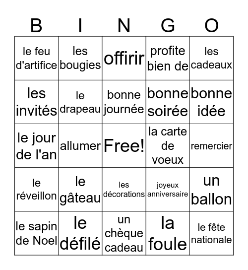 Chapitre 2.1 Bingo Card