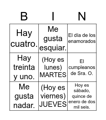 El calendario Bingo Card