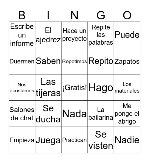 Mid term Review         Spanish 2 Bingo Card