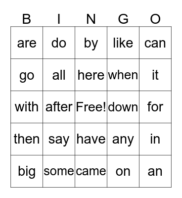 Sight Words 2 Bingo Card