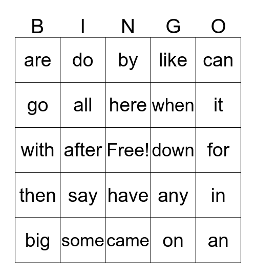 Sight Words 2 Bingo Card