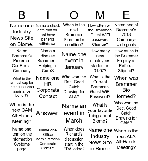 Biome BINGO Card