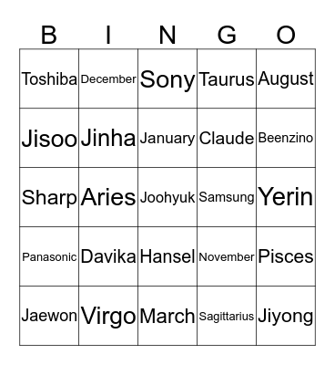 SOHEE5G Bingo Card