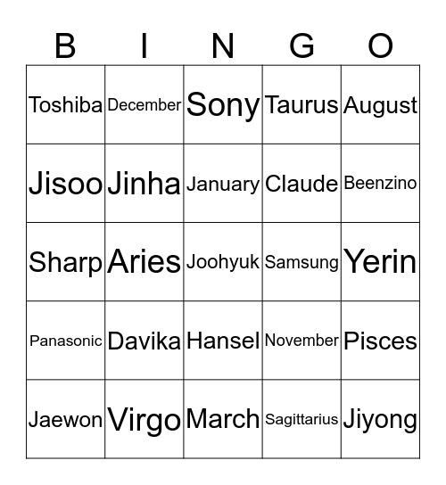 SOHEE5G Bingo Card