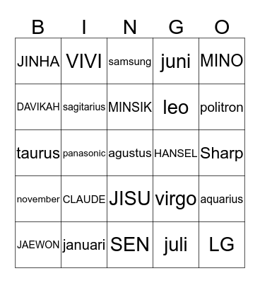 AYAAANG Bingo Card
