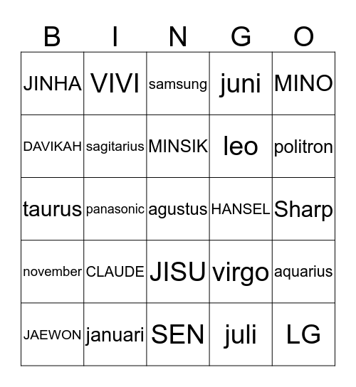 AYAAANG Bingo Card