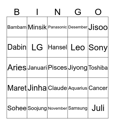 Punya Soojung plis menang Bingo Card