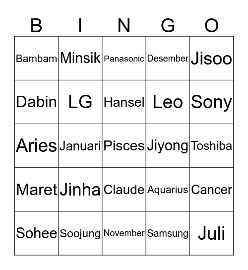 Punya Soojung plis menang Bingo Card