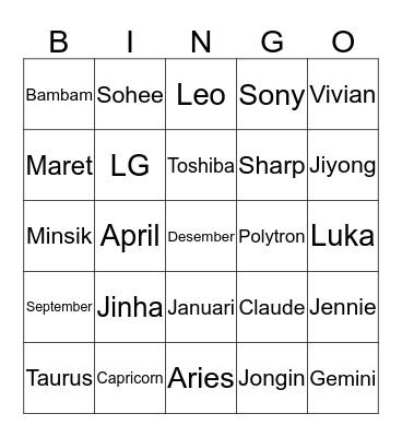 Unya Bamie  Bingo Card