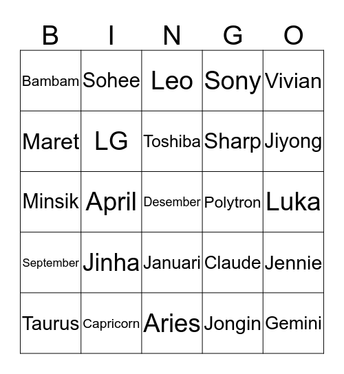 Unya Bamie  Bingo Card