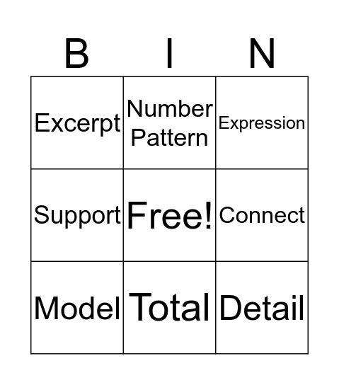 Fab Vocab Bingo Card