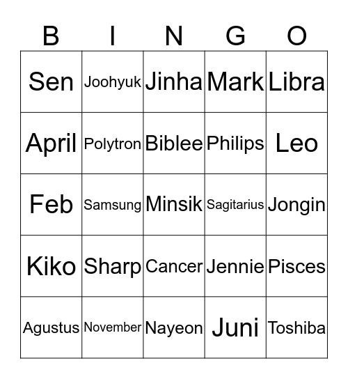 Joohyuks Bingo Card