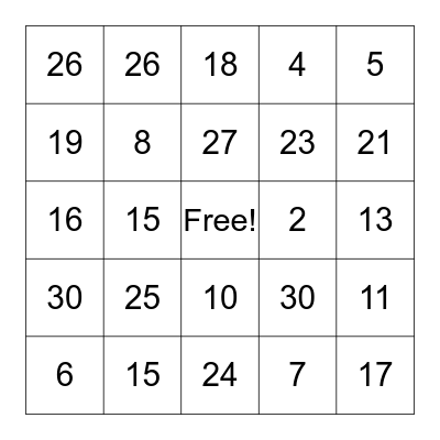 Number Bingi Bingo Card