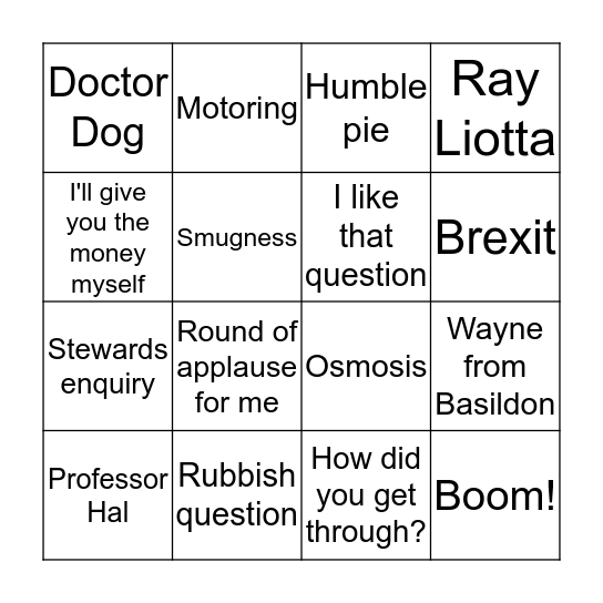 Mystery Hour Bingo Card