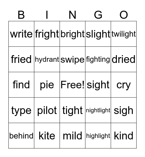 Long I Bingo Card