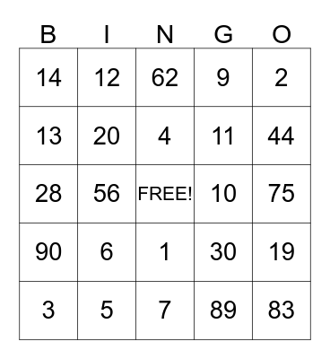 USIS Bingo Card