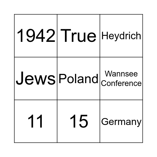 Wannsee Conference Bingo Card