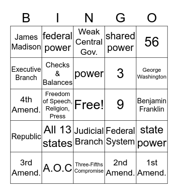 Challenges of a New Nation Bingo Card