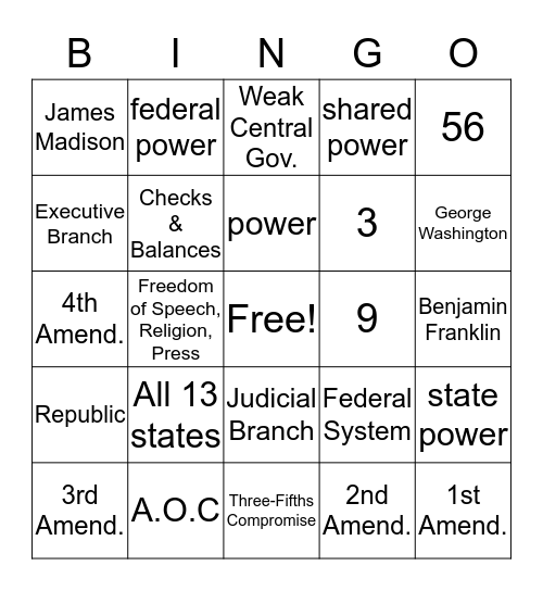 Challenges of a New Nation Bingo Card