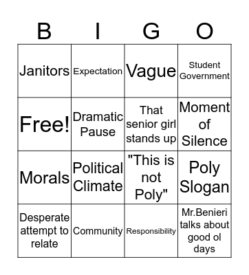 Poly Prep Bingo Card