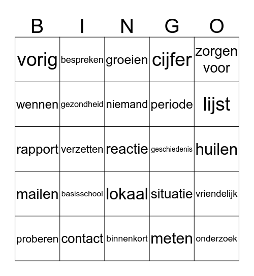 Woorden 3.1, 3.3, 3.5 Bingo Card