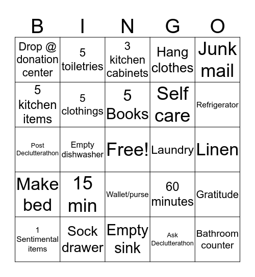Declutter Bingo Card