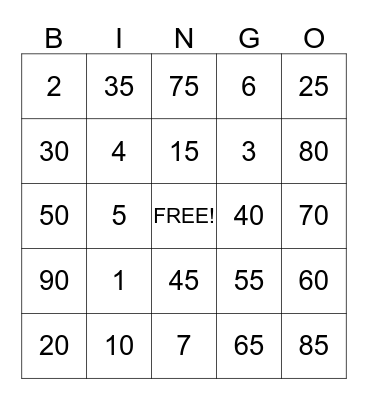 USIS Bingo Card