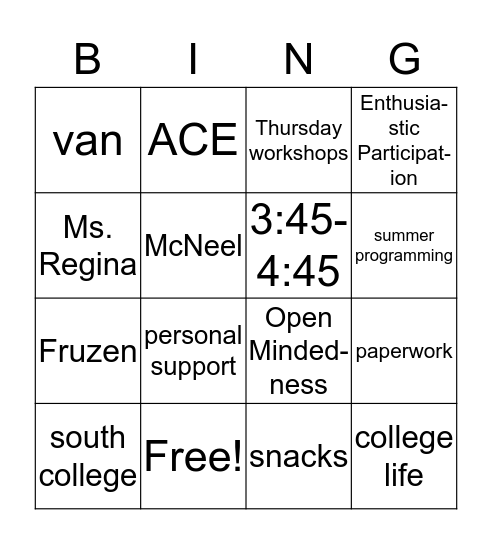 Untitled Bingo Card