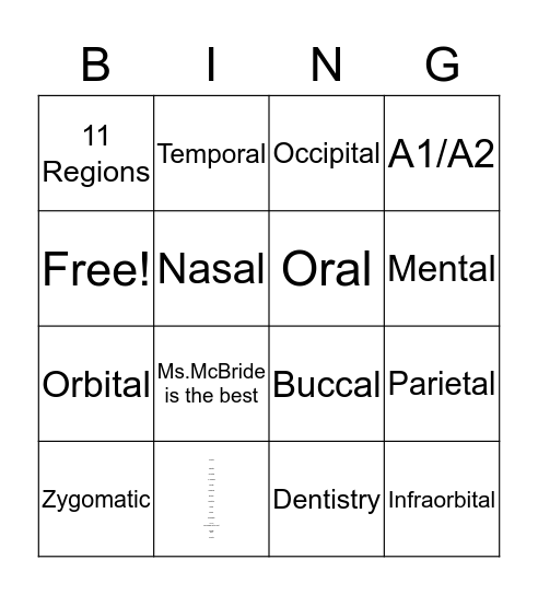Regions of the Head and Neck Bingo  Bingo Card