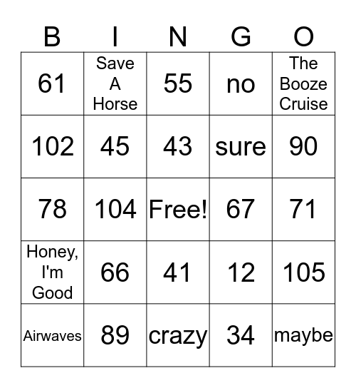 JACKS MUSIC VIDEO BINGO! Bingo Card