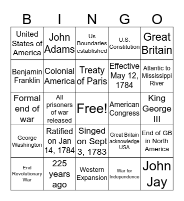 Ratification Day Bingo Card