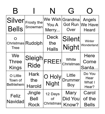 Christmas Songs Bingo Card