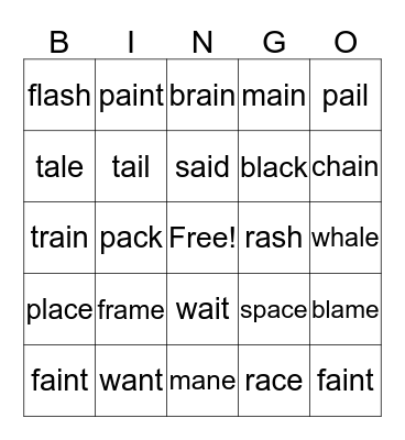 Short A and Long A Bingo Card
