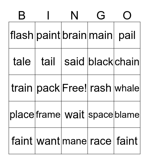 Short A and Long A Bingo Card