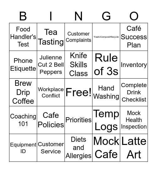 2100 Cafe Bingo Card