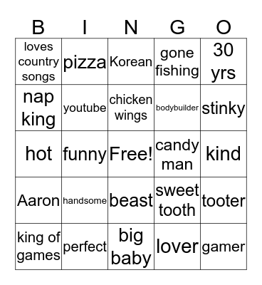 Aaron's 30th Birthday! Bingo Card