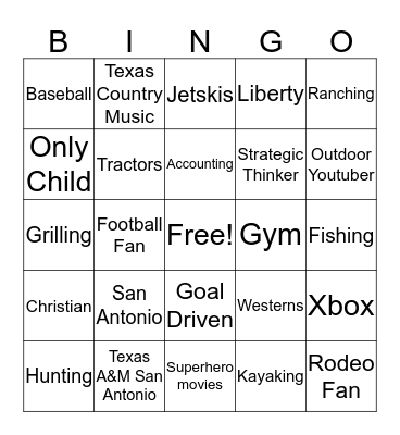 John Smith Intro Bingo Card