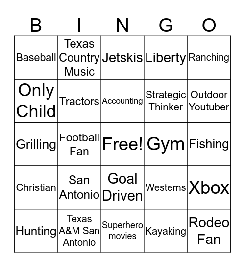 John Smith Intro Bingo Card